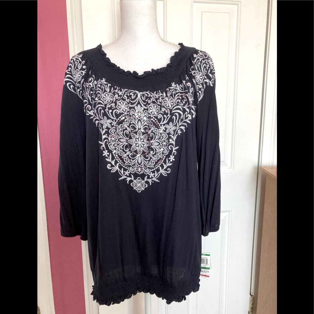INC International Concepts NWT Sequin Embellished Off Shoulder or Not Top, Sz L